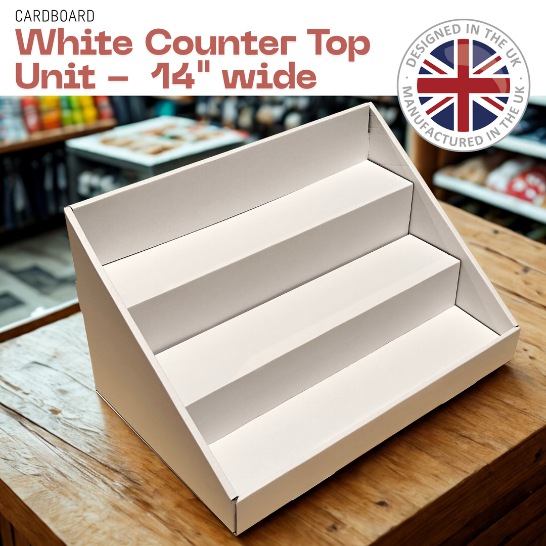 3 STEP 14" WIDE Counter Top White Cardboard CDU Display