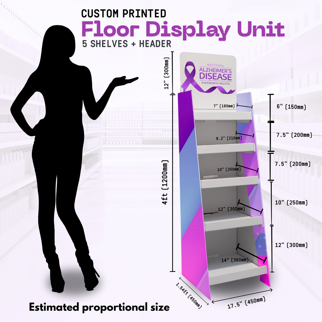 Custom Printed 5 Shelves Floor Stand Retail Display Unit FSDU 4ft tall