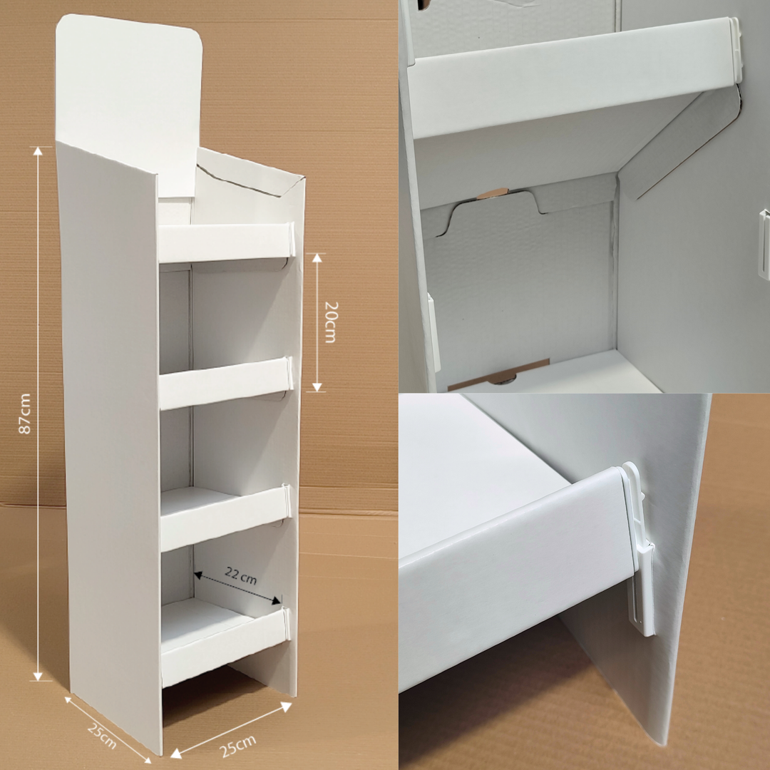 White Cardboard POS Floor Stand Display 4 Shelf Unit FSDU